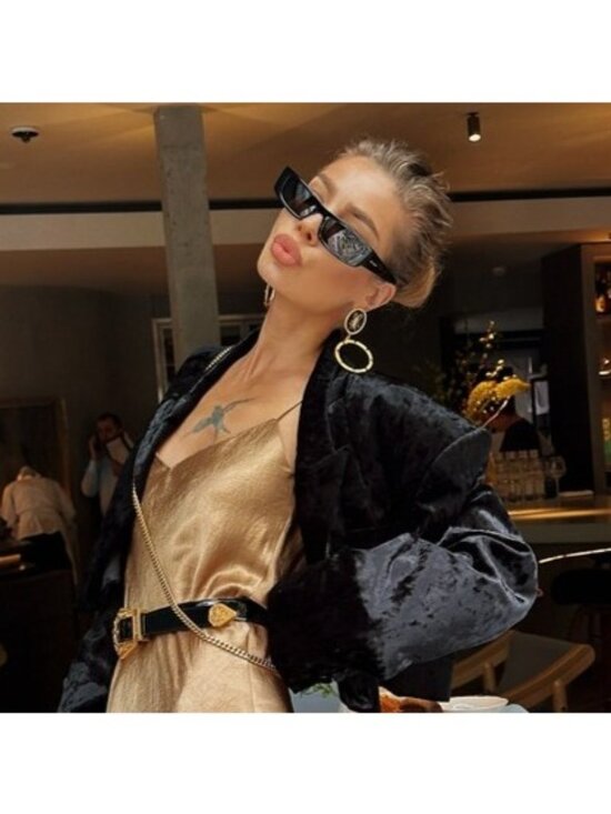 Saint Laurent SL553 005 Sunglasses Shiny Beige Rectangle Frame, Grey Lenses main image 11